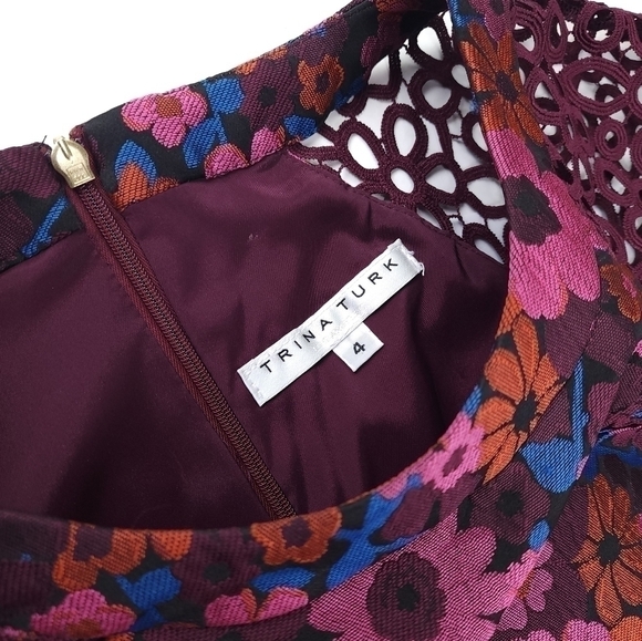 Trina Turk Pink Floral Lace Cap Sleeve Dress Sz 4 - Picture 10 of 15